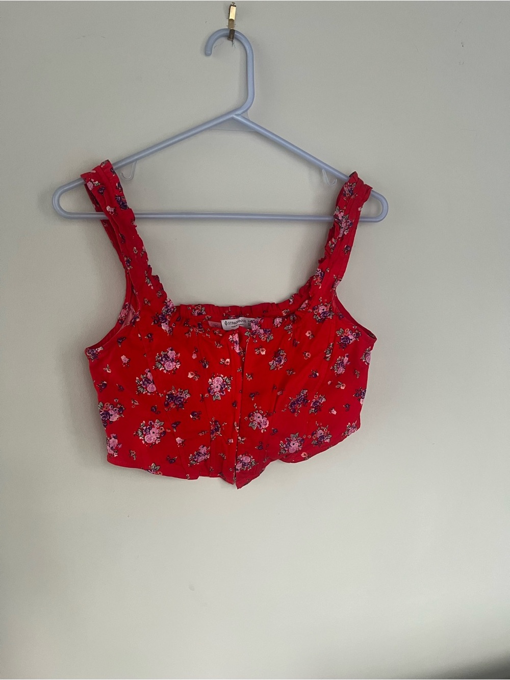 stradivarius Red Floral Cropped Tank with Zipper
